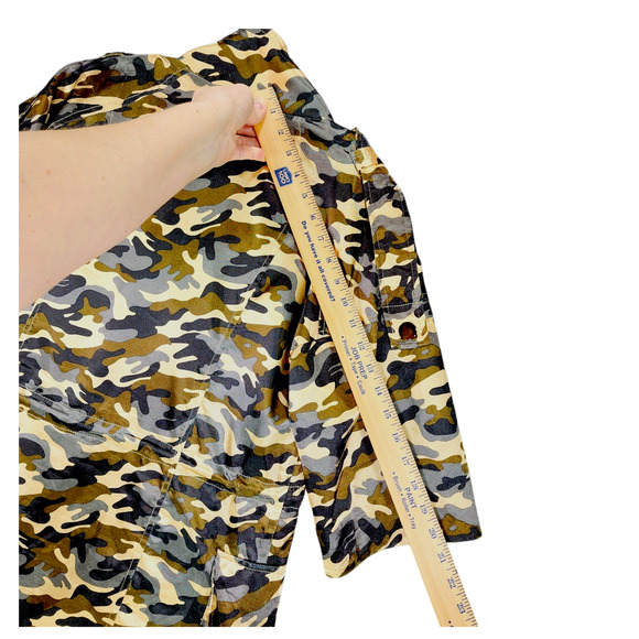 TOV sz 38 Holy G Satin Camo Shirt Jacket Women‎ Diagonal Zip Front Army Green - Picture 7 of 15